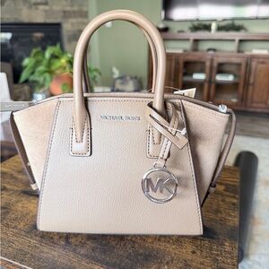 NWT Michael Kors in Driftwood, Avril XS Crossbody Satchel Bag with Suede accents